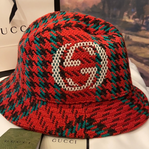 BNWT Authentic Gucci Hounds Tooth Wool Bucket Hat - Picture 2 of 14